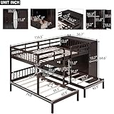 Full Size Loft Bed with Desk, Solid Frame Storage Shelves Compatible with Teens Adults (Full Size, Gray)(Espresso Triple Bed,Full Over Twin)