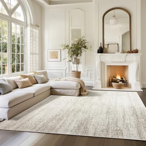Srugn Washable Rugs 8x10 Area Rugs for Living Room,Rugs for Bedroom,Large Carpets,Ultra Soft Faux Wool Retro Dining Room Rug,Non Slip&Non-Shedding Low Pile Vintage Print Rug for Home Office Decor