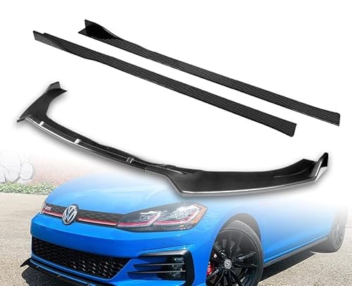 HYPERSPEED Front Bumper Spoiler Lip + Side Skirt Extension Rocker Panel Splitter Diffuser ABS Compatible with Volkswagen Golf GTI MK7 2014 2015 2016 2017 2018 2019 2020 (Carbon Look, 86" x 4", 9PCS)