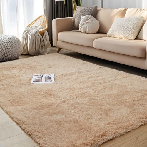 YOBATH 5x7 Shag Area Rugs for Bedroom Living Room, Soft Fluffy Fuzzy Shaggy Bedsides Rug, Indoor Floor Carpet for Kids Girls and Boys, Nursery Rooms, Home Decor, Beige