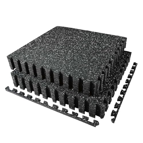 AIRHOP 0.56in Thick 48 Sq Ft Exercise Equipment Mats, 12 Tiles Upgraded Rubber Top with High Density EVA Foam, Large Interlocking Puzzle Gym Flooring for Home Gym, Heavy Weight Workout, 24 x 24in
