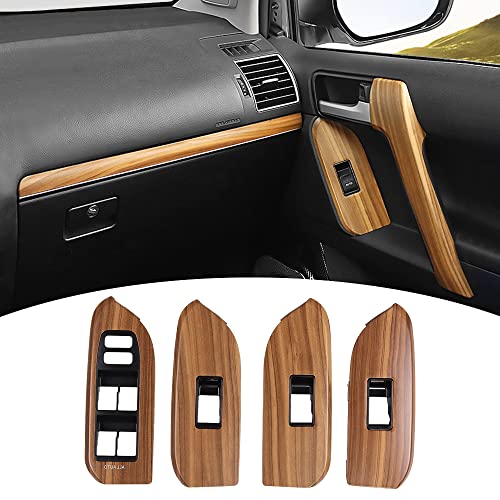 RONGSEN Wooden Texture Door Handle for Toyota Land Cruiser Prado 150 Window Lifting Panel Lc150 2010-2022 Interior Design Upgrade Accessories Fj150 Armrest (Light Button Panel)