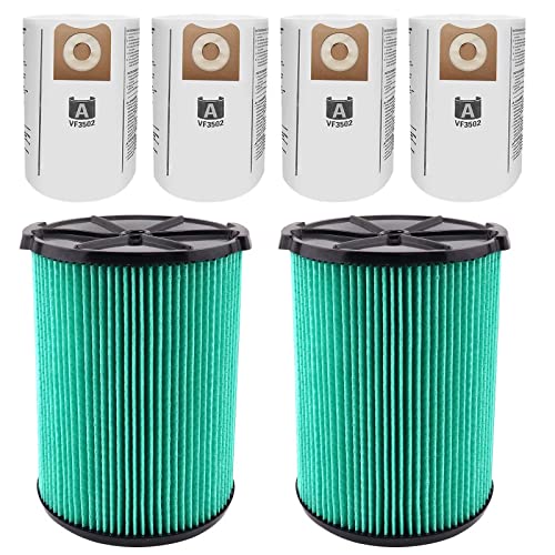 VF6000 Filter for Ridgid Shop Vac 5-20 Gallon Wet Dry Vacuums, 5-Layer HEPA Filter Fits WD5500 WD0671 WD6425 WD7000 (2 Pack VF6000 Filters + 4 Pack VF3502 Bags)