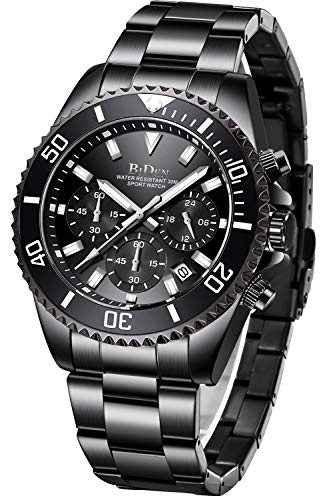 Mens Watches Chronograph Black Stainless Steel Waterproof Date Analog Quartz Watch Business Wrist Watches for Men