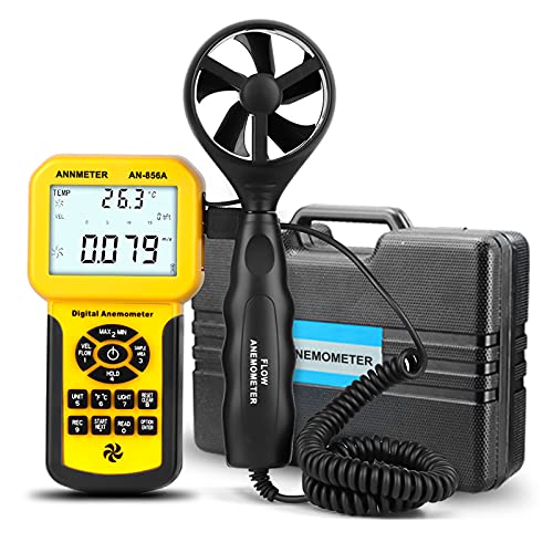 HVAC Air Flow CFM Meter, AIOMEST Handheld Anemometer Measure Airflow Wind Speed Velocity Temperature, Professional Air Vent Ductwork Velometer Gauge AI-856A with Data Logging