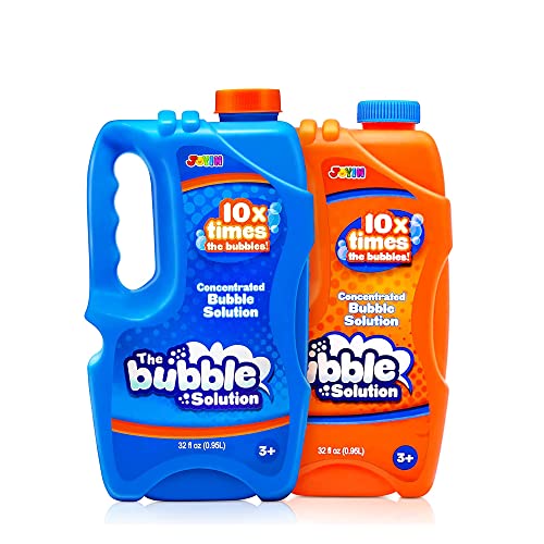 JOYIN 2 Bottles Bubbles Refill Solutions 64 oz (up to 5 Gallon), Concentrated Solution for Bubble Machine, Gun, Wand Refill Fluid Summer, Easter Toys(Orange+Blue)