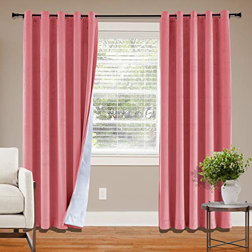 Frelement 84 x 84 Inches Rose Velvet Curtains Kid Room Master Bedroom Movie Theater Grommet Drapes with Blackout Lining, 1 Panel