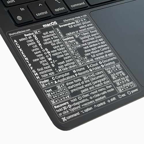 Synerlogic (2pcs) Mac OS Shortcuts Sticker | Keyboard Stickers for macOS | No-Residue Laminated Vinyl MacBook Cheatsheet for Laptop | MacBook Shortcuts 2025 (Clear/White/2pk)