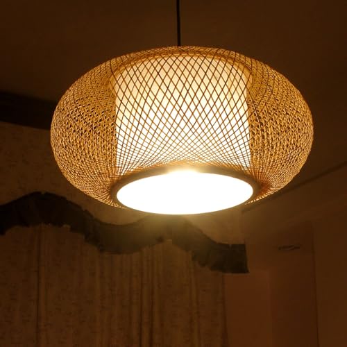Japanese lamp Dining Chandelier,Pendant Lights Kitchen Island Boho lamp Bamboo Lighting Fixture, Suitable for Restaurants, bedrooms, Studies, and Tea Houses. Nordic Log Style Lighting Decoration