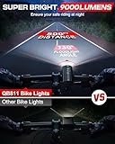 9000 Lumens Bike Light Set, Prasky Rechargeable Bicycle Lights Front and Rear, 5000mAh Super Bright LED Bike Headlight, IP65 Waterproof Multiple Modes Road Mountain Bike Lights for Night Riding