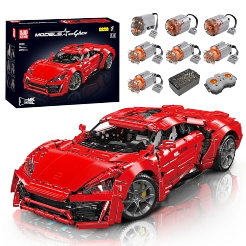Mould King 13190 Super Sports Car Building Blocks, 4070 Pieces Technik Race Car Model Toy with 7 Motor, Remote Control Vehicle Collectible for Adult