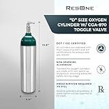 ResOne Portable Aluminum Medical Oxygen Cylinder, D Size, with CGA-870 Toggle Valve for Medical Use - Non-Sparking, Green Dome, Brushed Finish, 14.3 cf, Ships Empty, Prescription Required to Fill