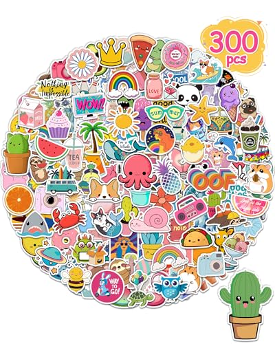 300 Pcs Stickers for Kids, Cute Water Bottle Vinyl Waterproof Laptop Stickers for Students Gifts School Supplies Classroom Teacher Prizes Sticker Pack for Kids Girls Teens
