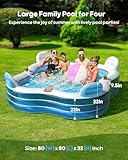 QPAU Inflatable Swimming Pool, Full-Sized Blow Up Pool with Seats and Backrests, Kiddie Pool for Outdoor & Backyard, for Family Summer Time Fun, Jelly Blue