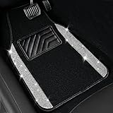 CAR PASS Bling Diamond Car Floor Mats, Shining Rhinestone Carpet Sparkly Glitter Crystal with Anti-Slip PVC Heel Pad Waterproof Universal Fit Automotive SUV,Sedan,Van,Cute Girl Women,4pcs Black Sliver