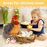 MaoGoLan 8Pcs Chicken Stuffed Animals, Stuffed Laying Hen Chicken Plush Toys with 3 Babies Chickens and 3 Eggs,1 Nest House Plush Set, Cute and Soft Farm Stuffed Animals Gift for Kids,Girls,Boys