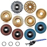 Konvixon 11PCS Wood Carving Disc Set for 4" or 4 1/2" Angle Grinder, Stump Tool Grinding Wheel Disc with 5/8" Adapter Ring, Woodworking Grinder Attachment for Cutting Shaping Carving Sanding Polishing
