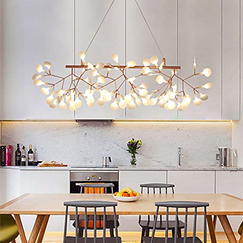 LITFAD Rose Gold Firefly Suspension Lamp Contemporary 81-Head Acrylic Chandelier Pendant Light Creative LED Ceiling Hanging Light Over Table for Dinning Room Restaurant Bar