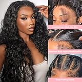 Nsvnsv 30 Inch 13x6 Deep Wave Lace Front Wigs Human Hair HD Full Lace Frontal Wigs Pre Plucked Bleached Knots 180% Density Deep Curly Human Hair Wig Natural Color