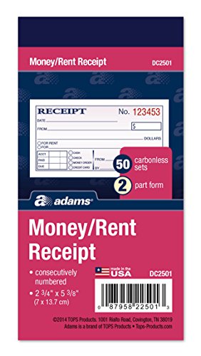 Adams Money and Rent Receipt, 2-3/4 x 5-3/8 Inches, 2-Parts, Carbonless, White/Canary, 50 Sets per Book, 3 Books (DC2501-3)