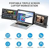 Alecewey P2 Triple Portable Monitor for Laptop Screen Extender Dual 12 Inch FHD 1080P IPS Display USB-A/Type-C/HDMI/Speakers for 13-16 Inch Notebook Computer Mac Windows Phone