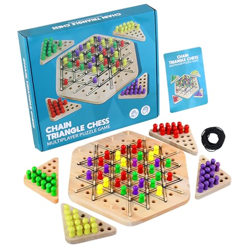 Chain Triangle Chess Game Wooden, Triggle Game for Kids and Adults, Multiplayer Puzzle Game, 2 to 4 Players