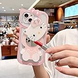 Olntun for iPhone 15 Plus Cute Cartoon Cat Case,3D Bow Kawaii Pink Cartoon Cat Face Makeup Mirror Women Girls Kids Soft TPU Clear Protective Phone Cover for iPhone 15 Plus 6.7 inch Pink