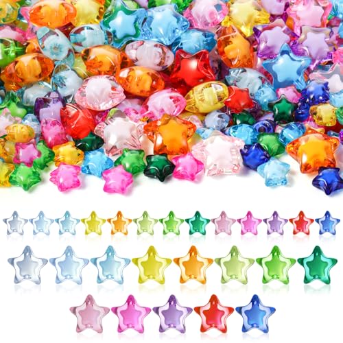 Batiyeer 500 Pcs Acrylic Star Shaped Beads 12mm 20mm Patriotic 4th of July Transparent Star Shape Beads Bulk for Bracelet, Jewelry Making, DIY Craft, Necklace, Earring (Multicolor)