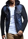 Leif Nelson LN5240 Men's Casual Denim Jacket with Knitted Sleeves; Size XL, Blue