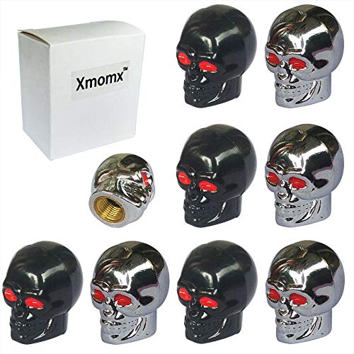 Xmomx Skull Style Shape Tires Valve Stem Caps Antirust Copper Core for Motorcycle Bike Car, 4 PCs Black and 4 PCs Silver (Total 8 PCs)