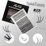 DIY Lash Extensions Kit 320pcs Individual Lashes Clusters 30D 40D 60D D Curl Eyelash Extension Kit with Applicator and Lash Bond&Seal, Lash Remover For False Eyelash Mix 11-20mm (30D+40D+60D KIT)