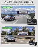 Dash Cam Front and Rear,4K+1080P WiFi Dual Dash Camera for Cars with App, 3" IPS Dashboard Camera Recorder,Night Vision,24H/7 Parking Mode, Loop Recording,170° Wide Angle,Free 64GB SD Card