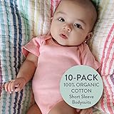 HonestBaby 10-Pack Short Sleeve Bodysuits One-Piece 100% Organic Cotton for Infant Baby Boys, Girls, Unisex, Rainbow Pinks, Newborn