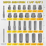 Topec Deep Bolt Extractor Set 28PCS, 3/8" Drive Bolt Extractor Kit, Spark Plug Extractor Socket Set, Lug Nut Removal Tool for Stripped, Broken, Rounded Bolts Lug Nut Stud Remove