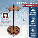 Rush Creek Creations Fishing Rod Holder for 24 Rods, Fishing Pole Holder for Garage Organization and Storage, for Fishing Reels, Fishing Gear, Fishing Accessories, Tackle Box (360° Rotating Rack)