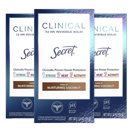 Secret Clinical Strength Antiperspirant and Deodorant for Women, Invisible Solid, Clean Coconut 1.6oz (Pack of 3)