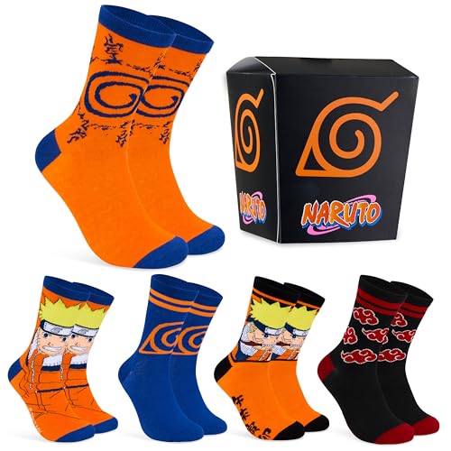 Naruto Mens Socks Pack of 5 Crew Socks for Men Teenagers Soft Breathable Work Sports Casual - Size 7-12 Gifts for Him