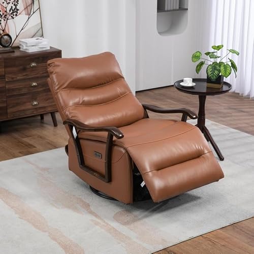 Bed Bath & Beyond 31.5'' Wide Genuine Leather Swivel Power Recliner Zero Gravity Reclining Glider with USB Port Orange