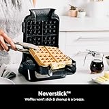 Ninja BW1001 NeverStick PRO Belgian Waffle Maker, Vertical Design, 5 Shade Settings, with Precision-Pour Cup & Chef-curated Recipe Guide, Black & Silver