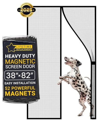 Flux Phenom Magnetic Screen Door – Upgraded Fine Weave Mesh Screen, Heavy Duty 52 Magnets, No-Gap Seal, Pet & Scratch Resistant, Bug Proof, Includes 2 Easy Install Kits, 38"x82"