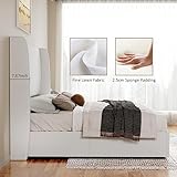 Jocisland King Size Bed Frame with Storage Upholstered Lift Storage Bed Linen Platform Bed with Wingback Headboard/Hydraulic Storage/No Box Spring Needed/Wood Slats Support/White