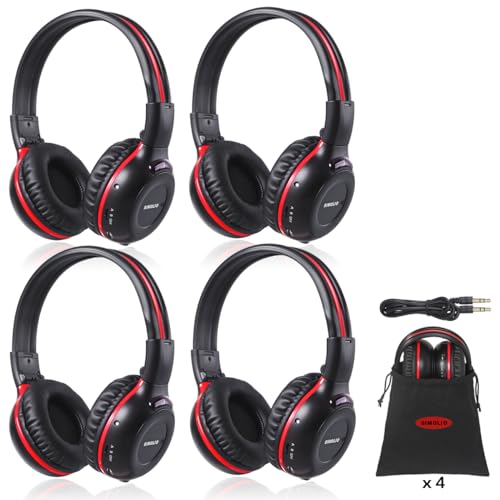 SIMOLIO Two Channel Infrared Headphones for Honda Odyssey, Pilot, uConnect VES, Chrysler Pacifica, Town and Country, GMC Yukon, Nissan Armada, IR Wireless Headphones for Car DVD Player Kids, 4 Pack