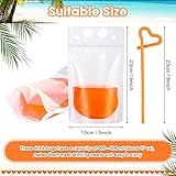 300 Pieces Drink Pouches Adult with Straws Set, Heavy Duty Hand Held Translucent Reclosable Plastic Smoothie Bags Disposable Wine Juice Pouches for Cold Hot Drinks, 400-500 ml