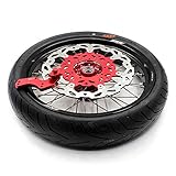 KKE 3.5/4.25 * 17" Supermoto Stunt Wheels Rim With Tires Compatible with HONDA CRF250R 2004-2013 CRF450R 2002-2012 Red Hub