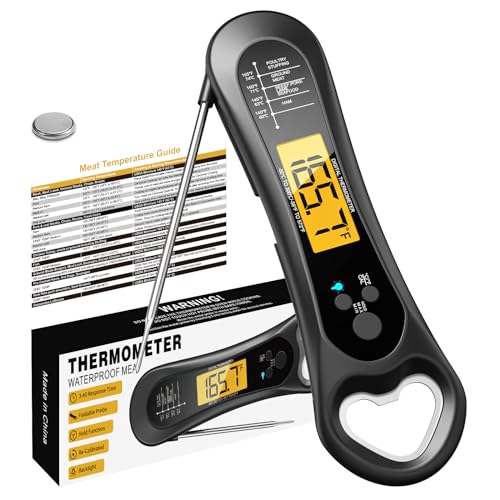 Meat Thermometer Digital, Instant Read Meat Thermometer for Grill and Cooking, with Bottle Opener, Backlight & Calibration Food Thermometer, Kitchen Gadgets for BBQ, Turkey, Candy, Liquids