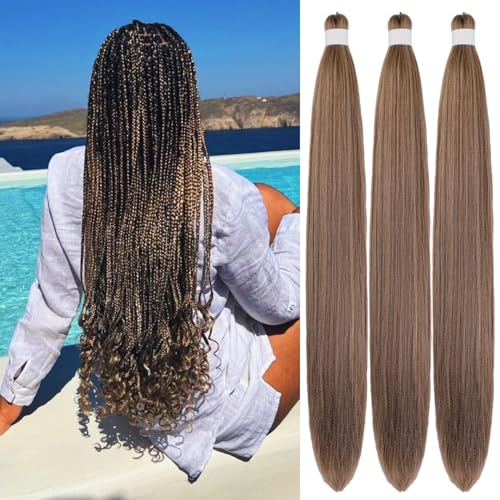 Ash Brown Braiding Hair Pre Stretched Knotless Braiding Hair Extension 30 Inch Long Synthetic Hair for Braiding