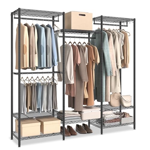 SONGMICS Portable Wardrobe Closet Heavy Duty Clothes Rack, Freestanding Closet Organizer,15.8 x 68.9 x 70.9 inches,Metal Garment Rack with Adjustable Wire Shelves, Dividable, Ink Black ULGR431B01
