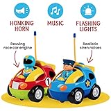 PREXTEX Cartoon Remote Control Car - 2-Pack Police Car and Race Car Toddler Toys - RC Cars for Kids with Different Frequencies - Easy Remote Control Toy and Thoughtful Gifts for Boys and Girls