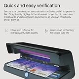 Safescan 50 UV Counterfeit Bill Detector, Small Footprint, Lightweight, Great for Bills, Credit Cards, Passports, IDs, Suitable for All Currencies, Powerful 9W UV Light, CE Certified, 3-Year Warranty