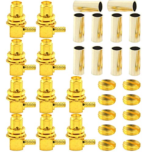 SMA Female Jack Bulkhead Right Angle Goldplated Crimp for RG316 RG174 Cable Pack of 10